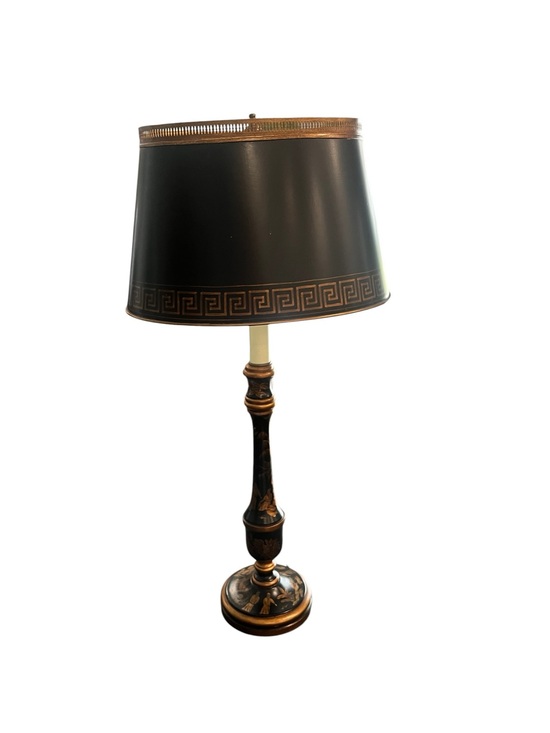 Vintage Other - Chinoiserie Black Gold Tole Candlestick Lamp Vintage Hand Painted